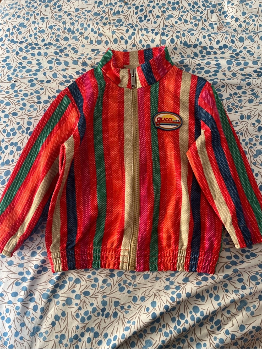 Gucci Kids Red Green Blue Multicolor Striped Zip-Up Jacket